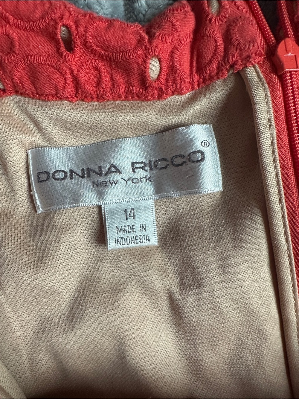 Donna Ricco Coral cotton Eyelet Midi sleeveless Dress - Picture 3 of 7